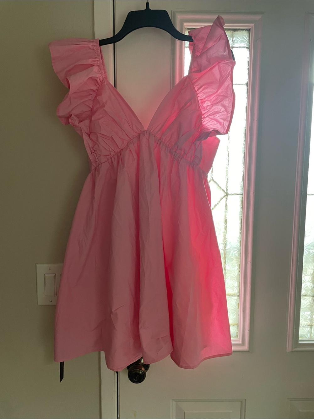 Pink Ruffle-Sleeve Casual Dress